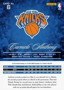 Back of Carmelo Anthony