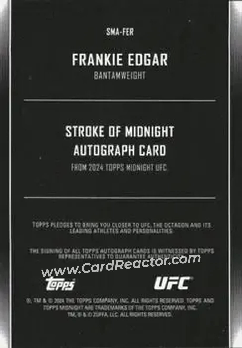 2024 Topps Midnight UFC - Stroke of Midnight Autographs #SMA-FER - Frankie Edgar - Back