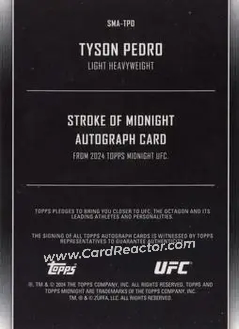 2024 Topps Midnight UFC - Stroke of Midnight Autographs #SMA-TPO - Tyson Pedro - Back 2024 Topps Midnight UFC - Stroke of Midnight Autographs #SMA-TPO - Tyson Pedro - Back