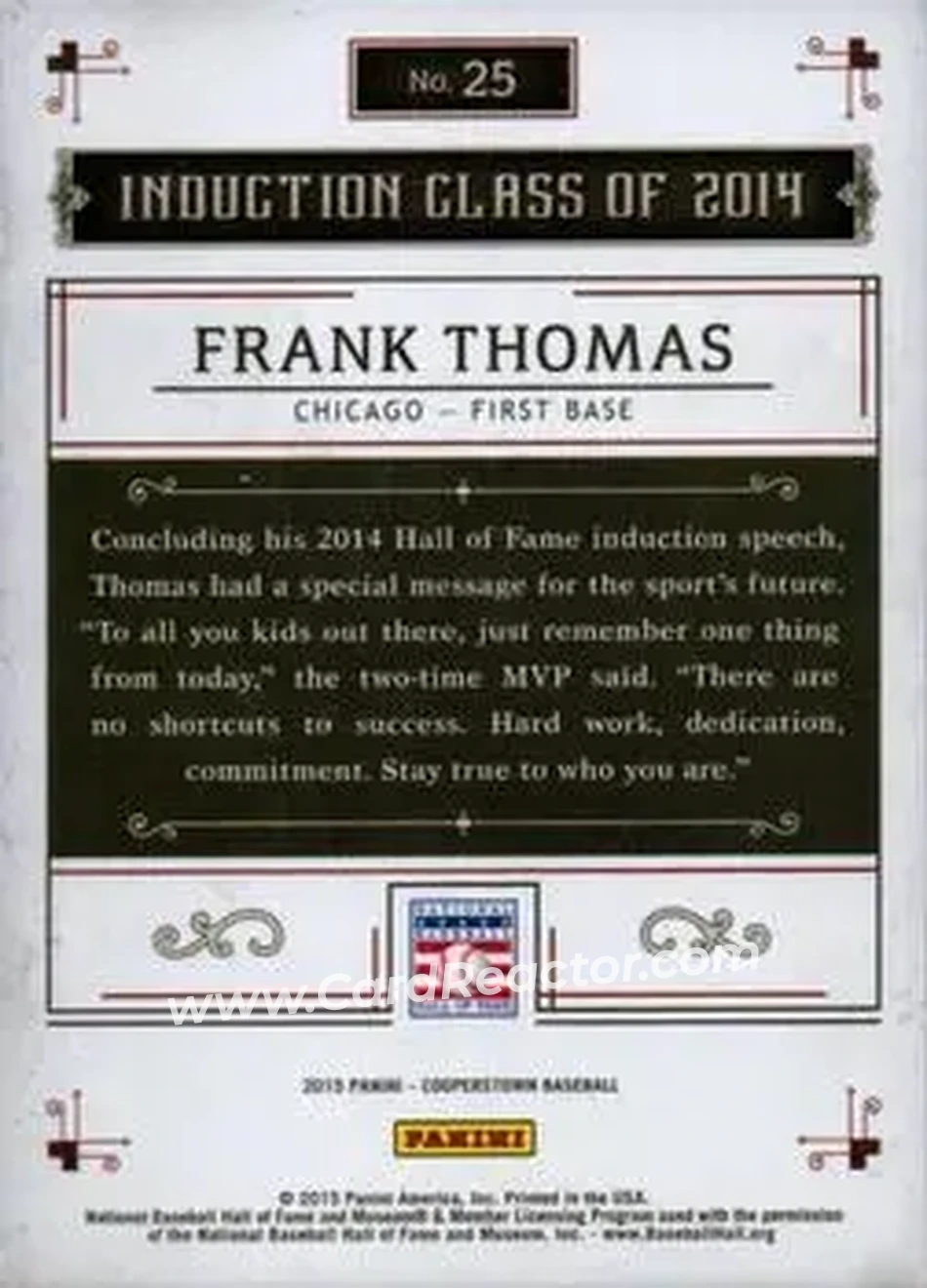 2015 Panini Cooperstown #35 - Frank Thomas - Chicago White Sox - Back