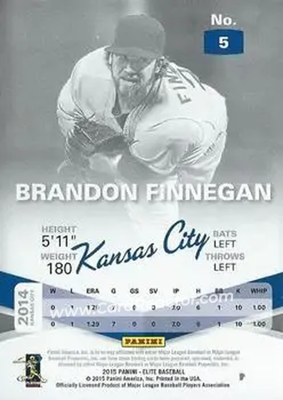 2015 Panini Elite #5 - Brandon Finnegan - Kansas City Royals - Back