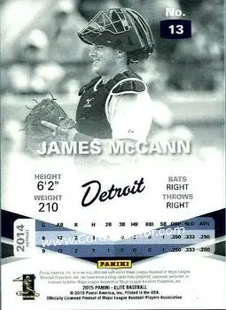 2015 Panini Elite #13 - James McCann - Detroit Tigers - Back