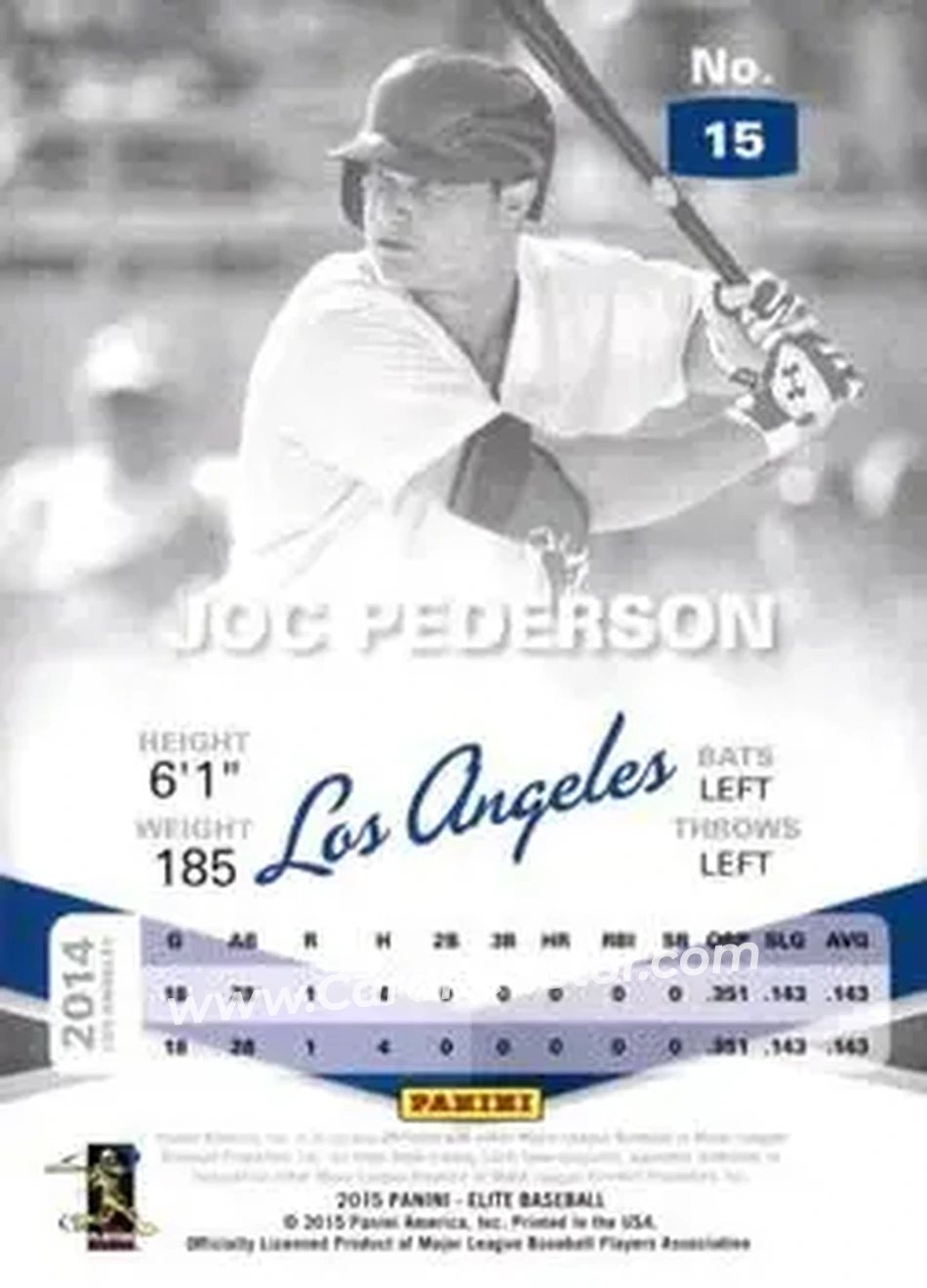 2015 Panini Elite #15 - Joc Pederson - Los Angeles Dodgers - Back