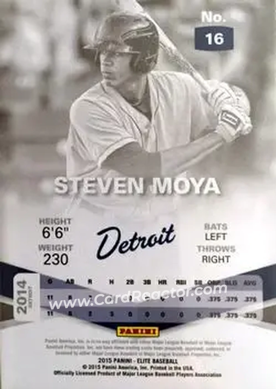 2015 Panini Elite #16 - Steven Moya - Detroit Tigers - Back