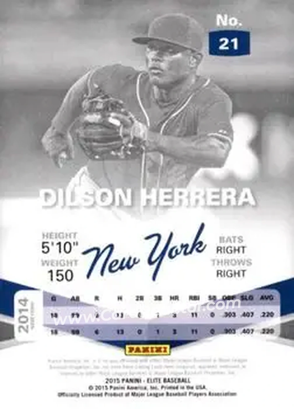 2015 Panini Elite #21 - Dilson Herrera - New York Mets - Back