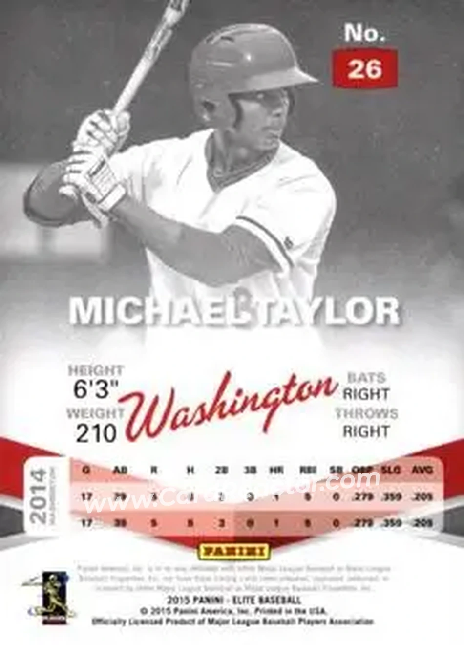 2015 Panini Elite #26 - Michael Taylor - Washington Nationals - Back