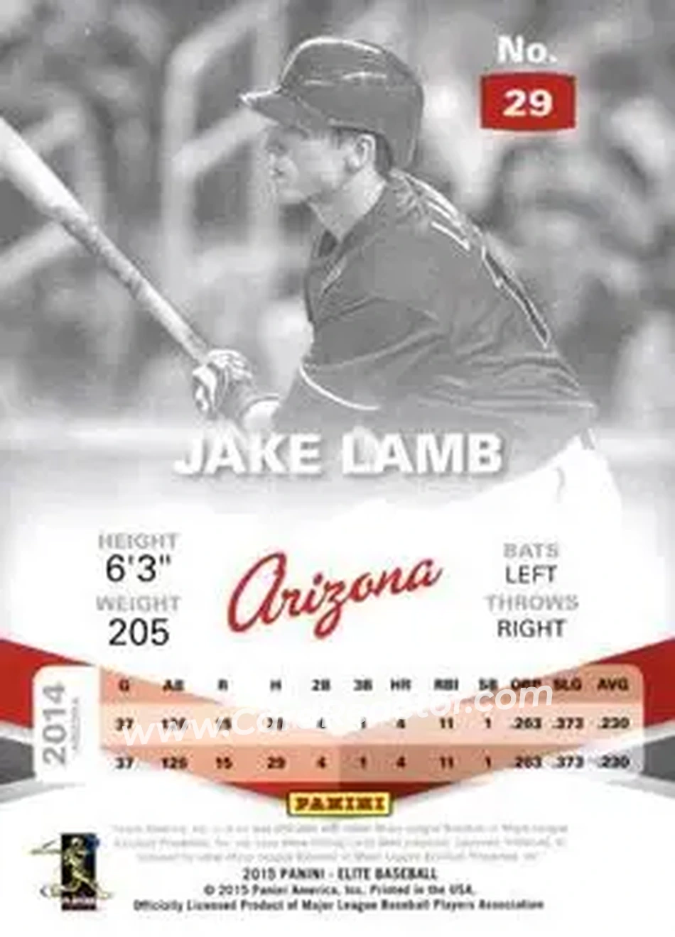 2015 Panini Elite #29 - Jake Lamb - Arizona Diamondbacks - Back