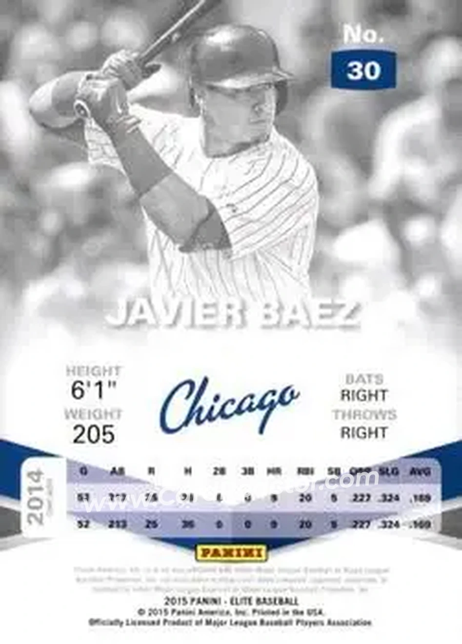 2015 Panini Elite #30 - Javier Báez - Chicago Cubs - Back