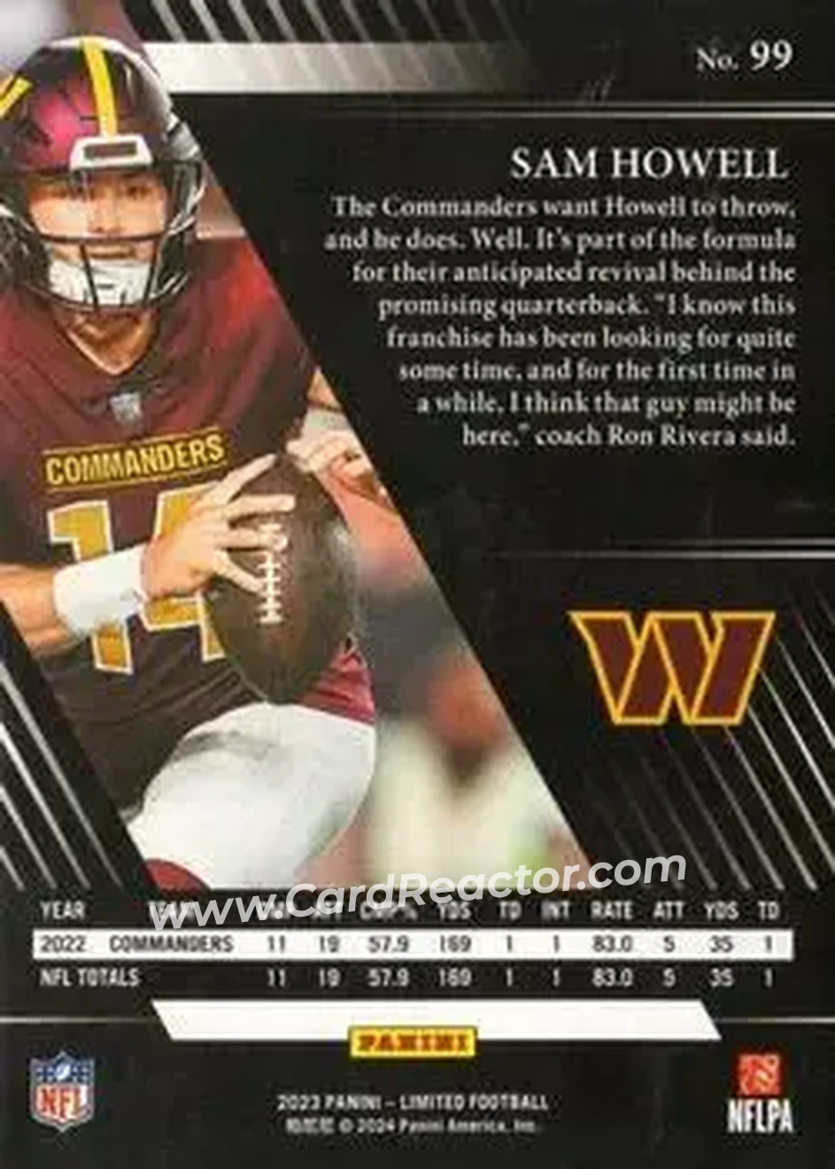 2023 Panini Limited - Silver Spotlight #99 - Sam Howell - Washington Commanders - Back