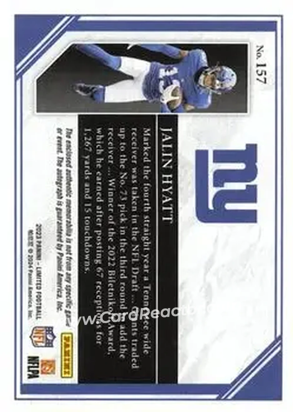 2023 Panini Limited - Silver Spotlight #157 - Jalin Hyatt - New York Giants - Back