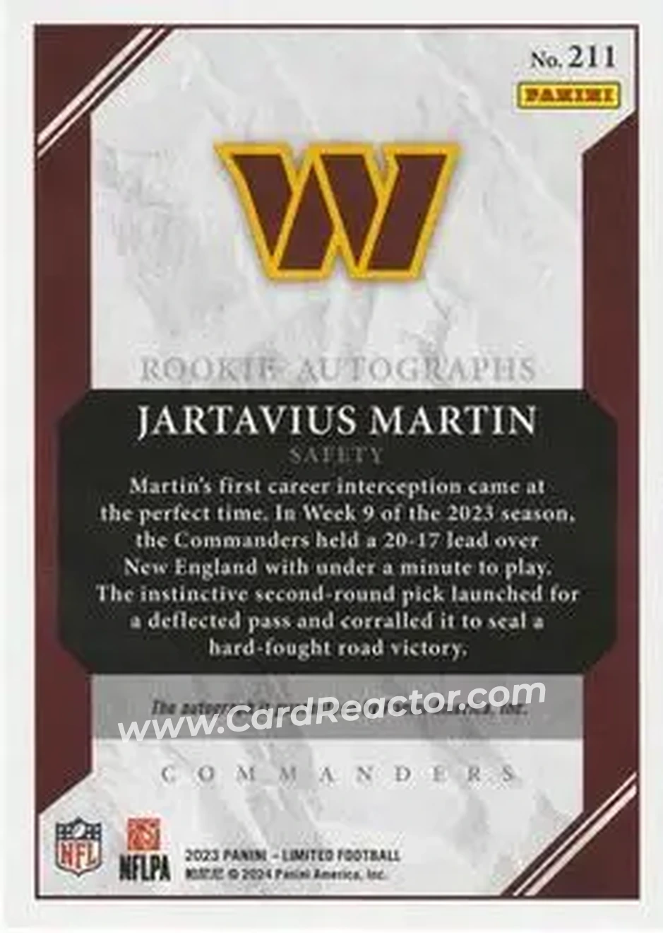 2023 Panini Limited - Silver Spotlight #211 - Jartavius Martin - Washington Commanders - Back