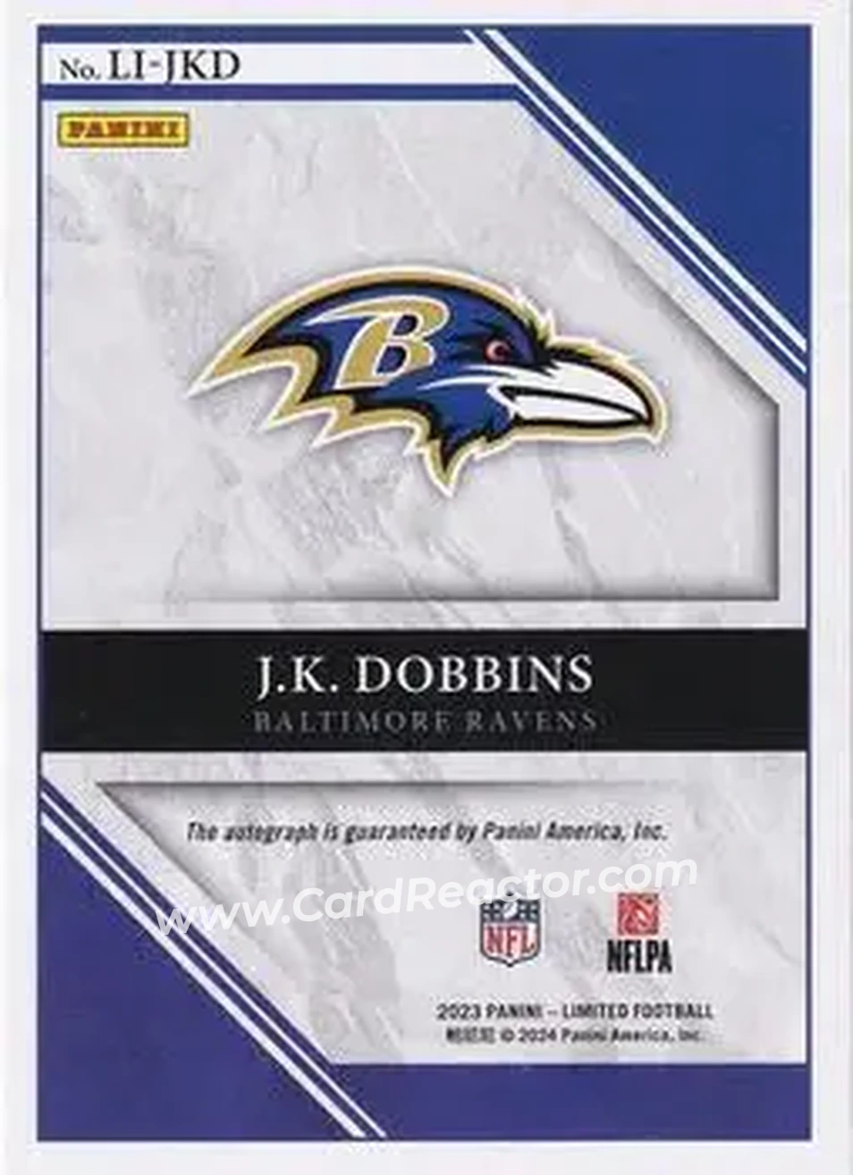 2023 Panini Limited - Limited Ink Ruby Spotlight #LI-JKD - J.K. Dobbins - Baltimore Ravens - Back