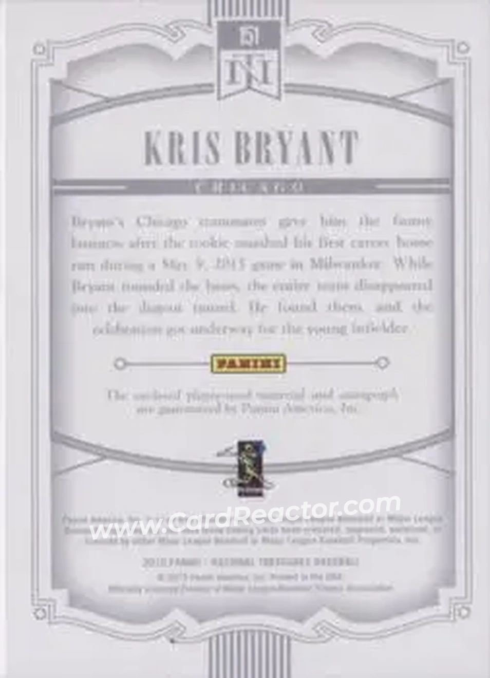 2015 Panini National Treasures #151 - Kris Bryant - Chicago Cubs - Back 2015 Panini National Treasures #151 - Kris Bryant - Chicago Cubs - Back