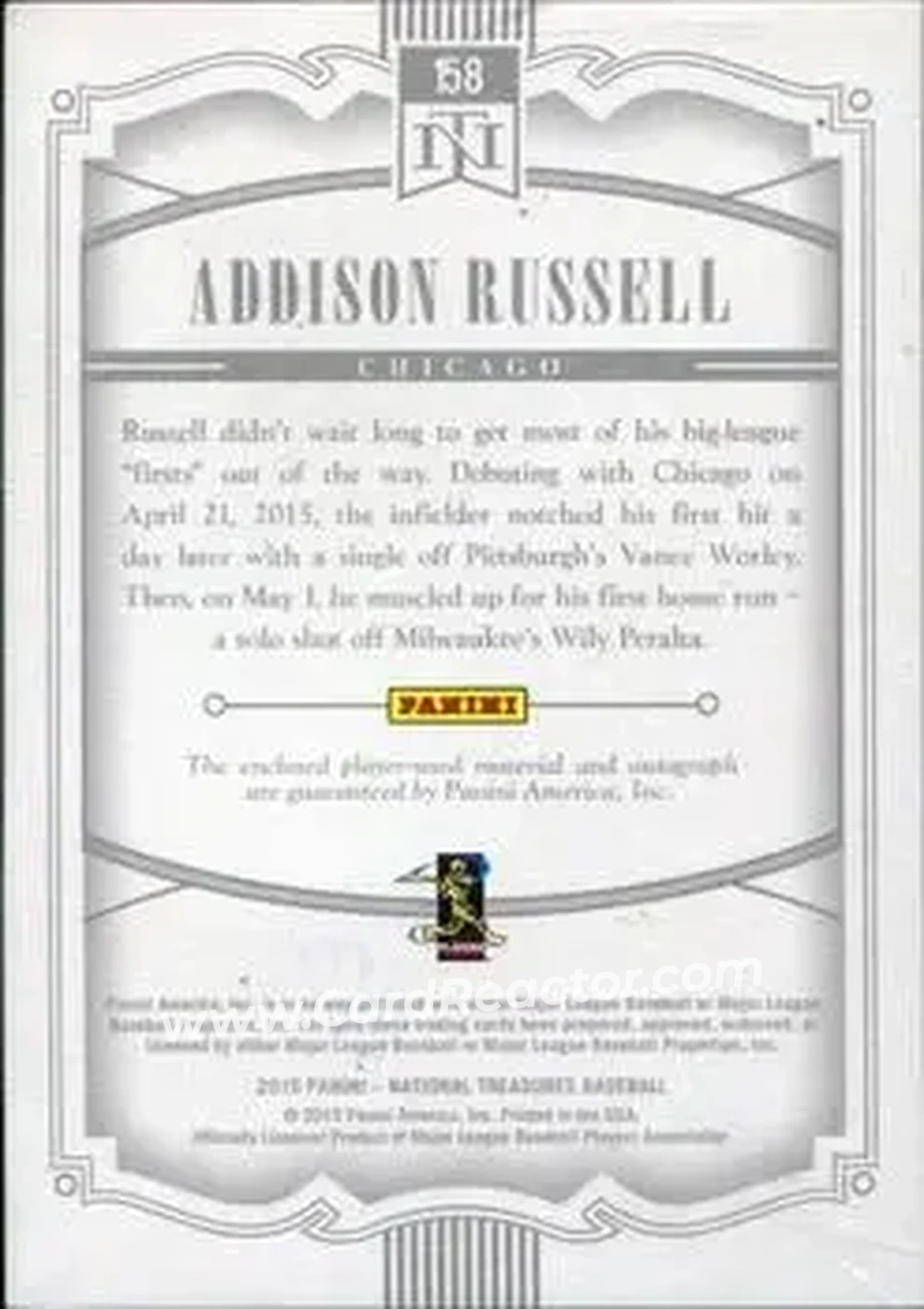 2015 Panini National Treasures #158 - Addison Russell - Chicago Cubs - Back