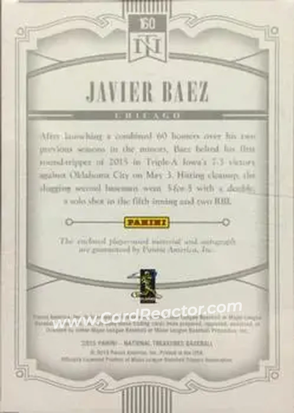 2015 Panini National Treasures #160 - Javier Báez - Chicago Cubs - Back