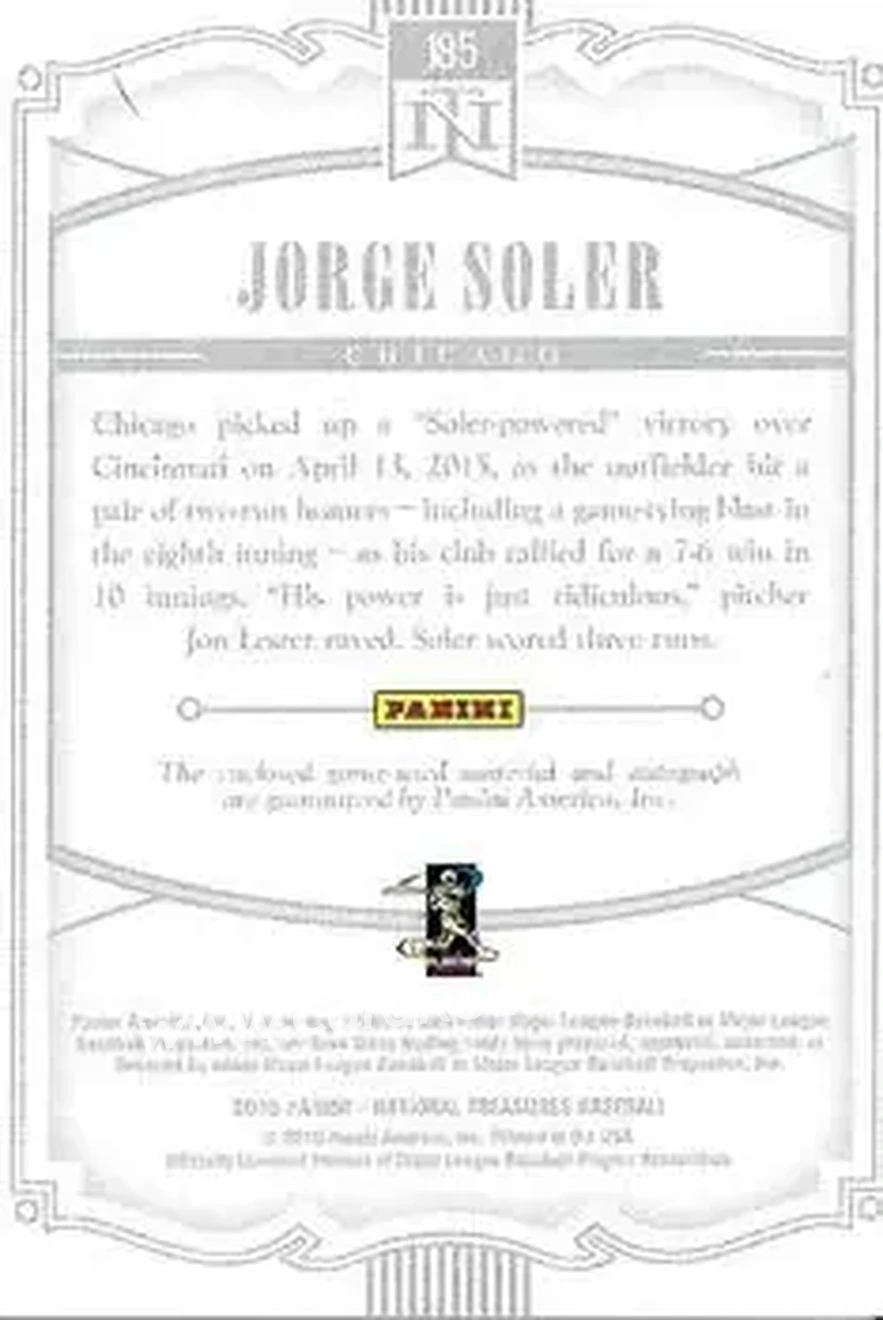 2015 Panini National Treasures #185 - Jorge Soler - Chicago Cubs - Back