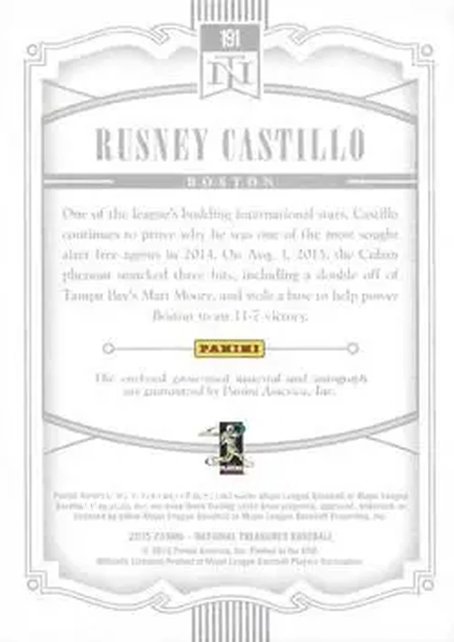 2015 Panini National Treasures #191 - Rusney Castillo - Boston Red Sox - Back