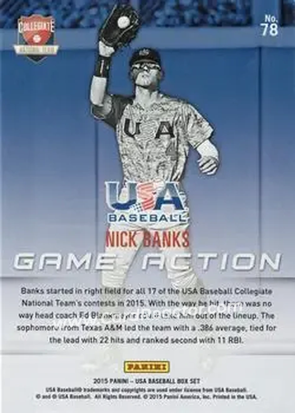 2015 Panini USA Baseball #78 - Nick Banks - USA - Back