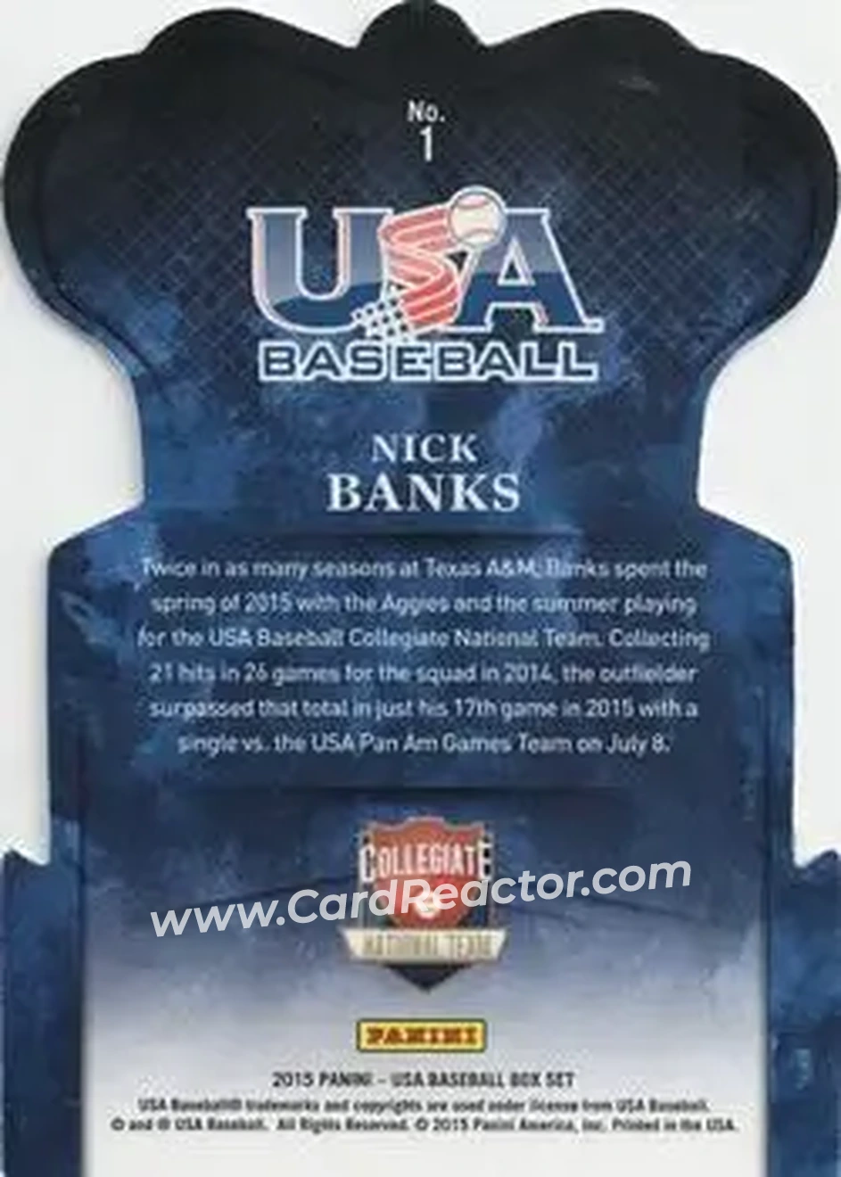 2015 Panini USA Baseball - Crown Royale #1 - Nick Banks - USA - Back