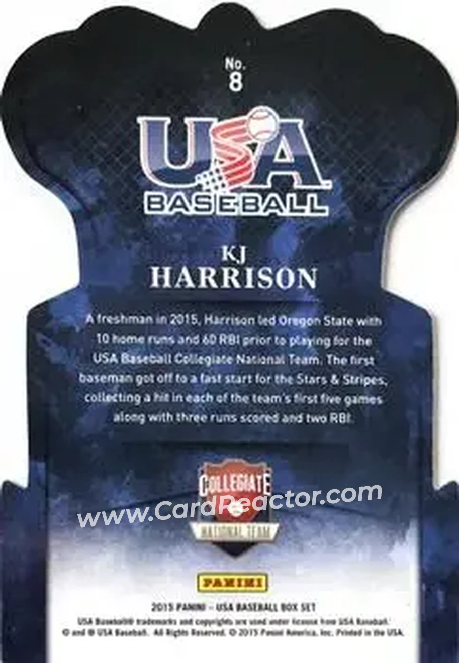 2015 Panini USA Baseball - Crown Royale #8 - KJ Harrison - USA - Back