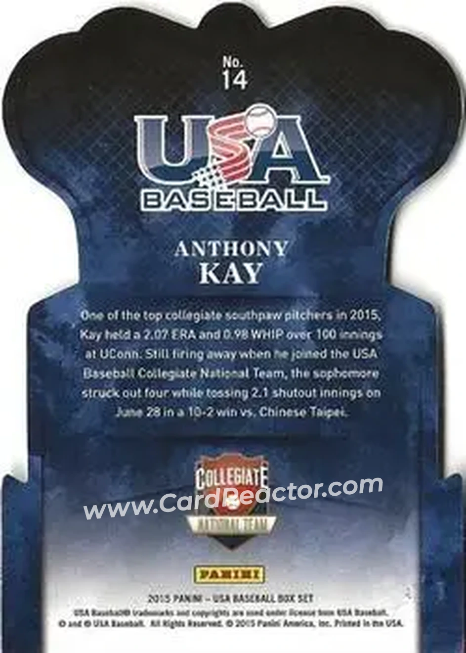 2015 Panini USA Baseball - Crown Royale #14 - Anthony Kay - USA - Back