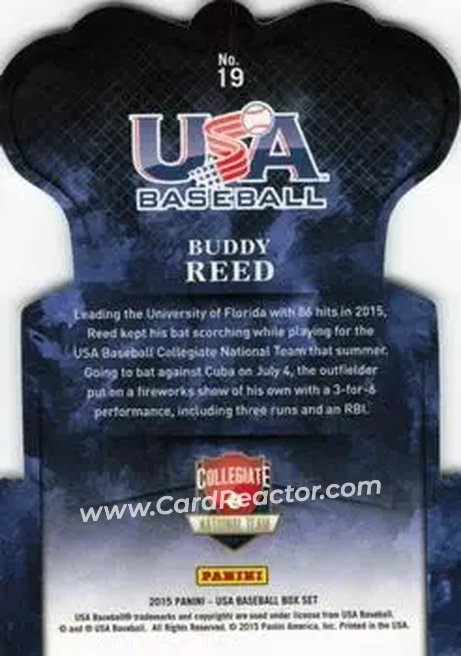 2015 Panini USA Baseball - Crown Royale #19 - Buddy Reed - USA - Back
