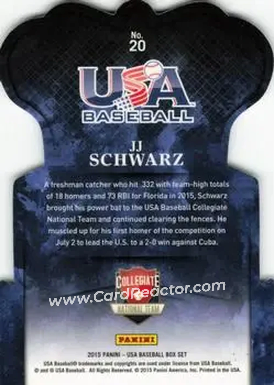2015 Panini USA Baseball - Crown Royale #20 - JJ Schwarz - USA - Back