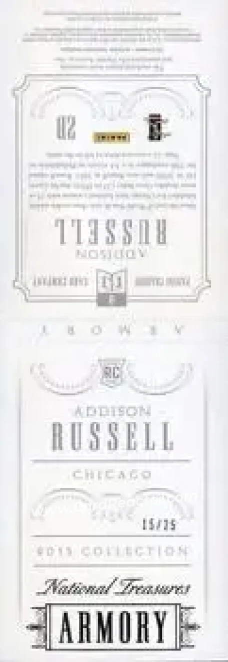 2015 Panini National Treasures - Armory Booklet #9 - Addison Russell - Chicago Cubs - Back 2015 Panini National Treasures - Armory Booklet #9 - Addison Russell - Chicago Cubs - Back