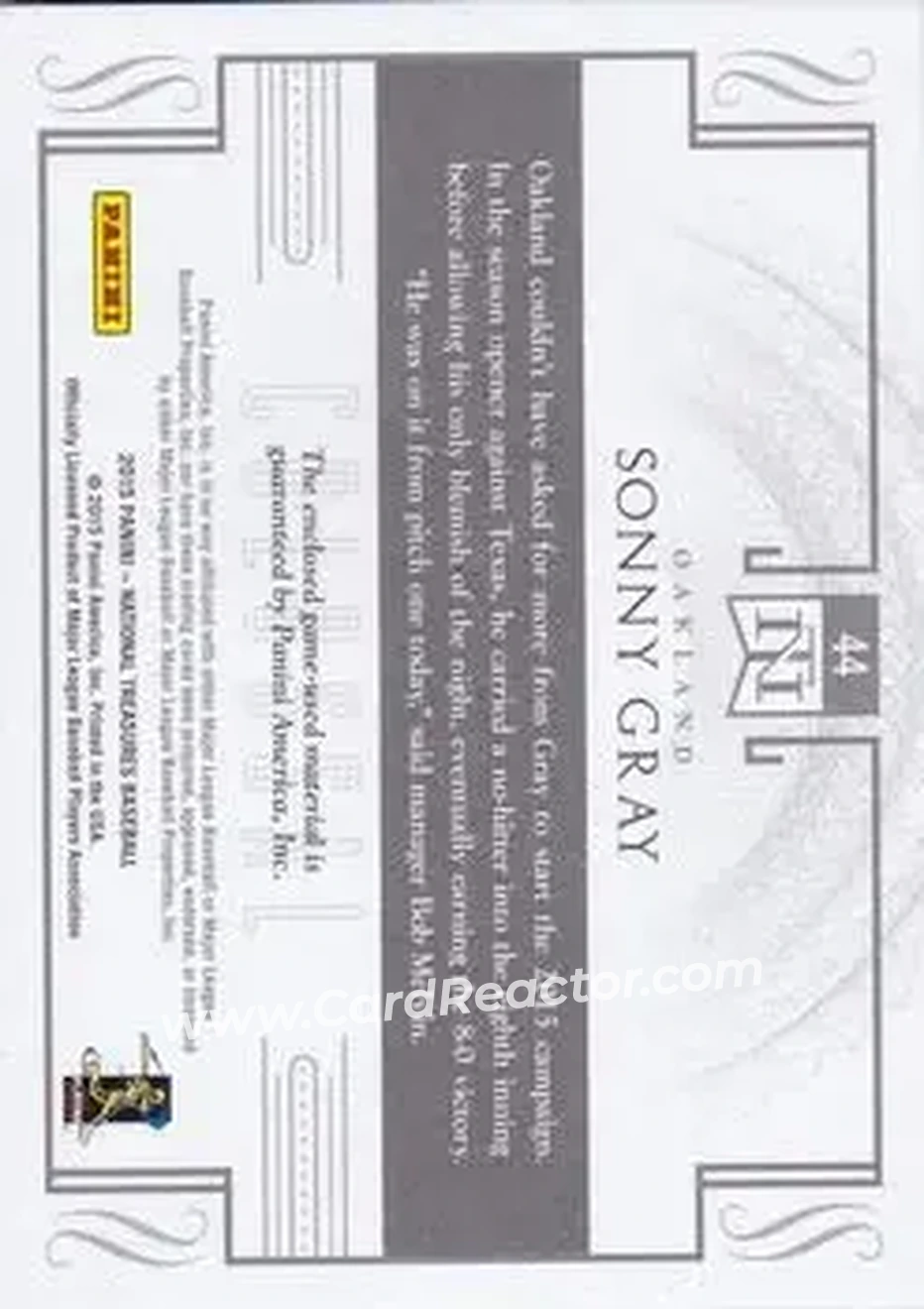 2015 Panini National Treasures - Colossal #44 - Sonny Gray - Oakland Athletics - Back