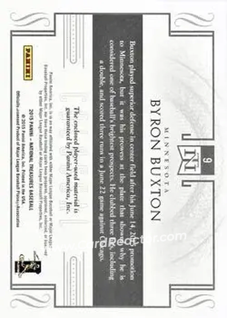 2015 Panini National Treasures - Colossal Prime Brand Logos #9 - Byron Buxton - Minnesota Twins - Back