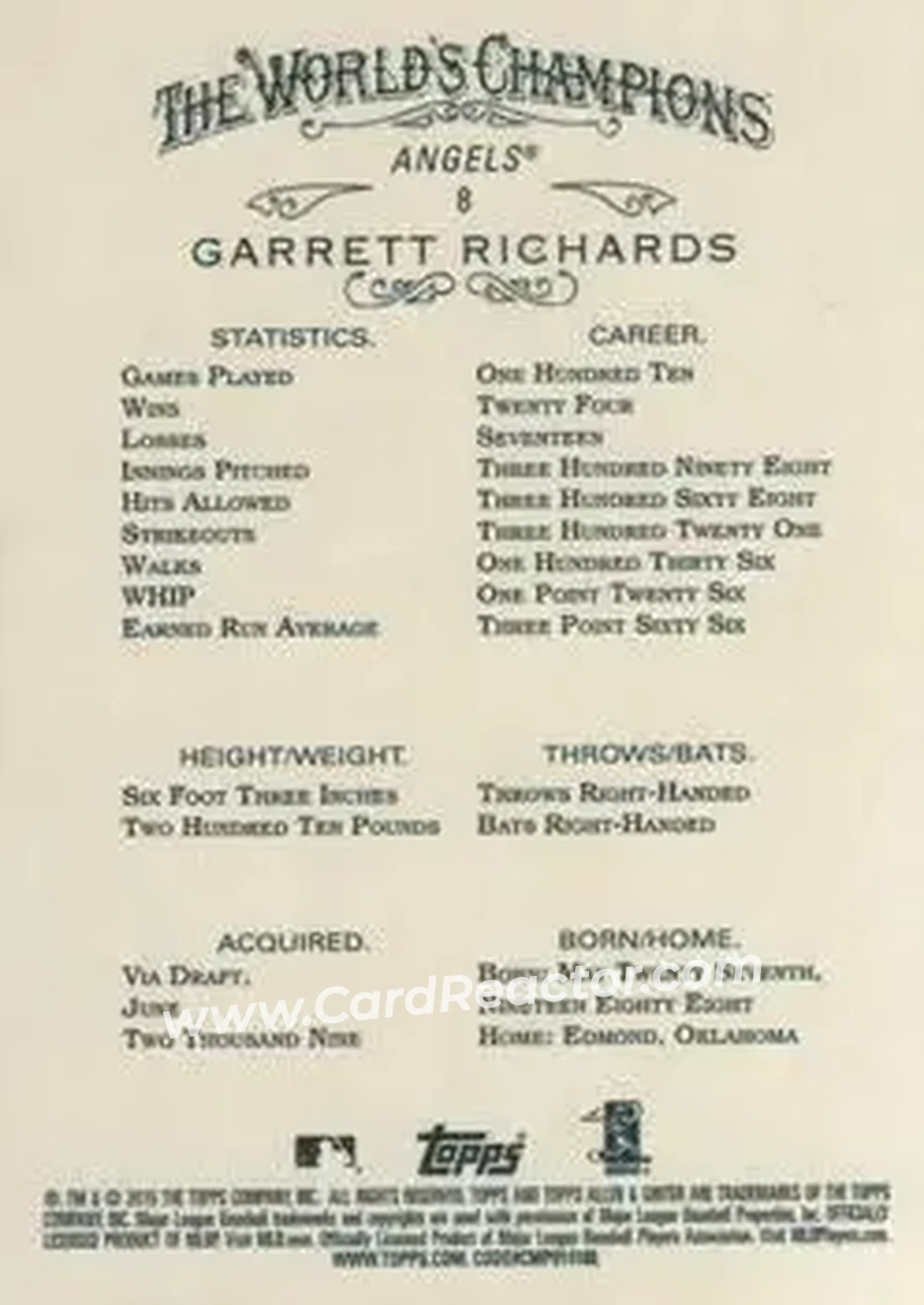 2015 Topps Allen & Ginter #8 - Garrett Richards - Los Angeles Angels - Back