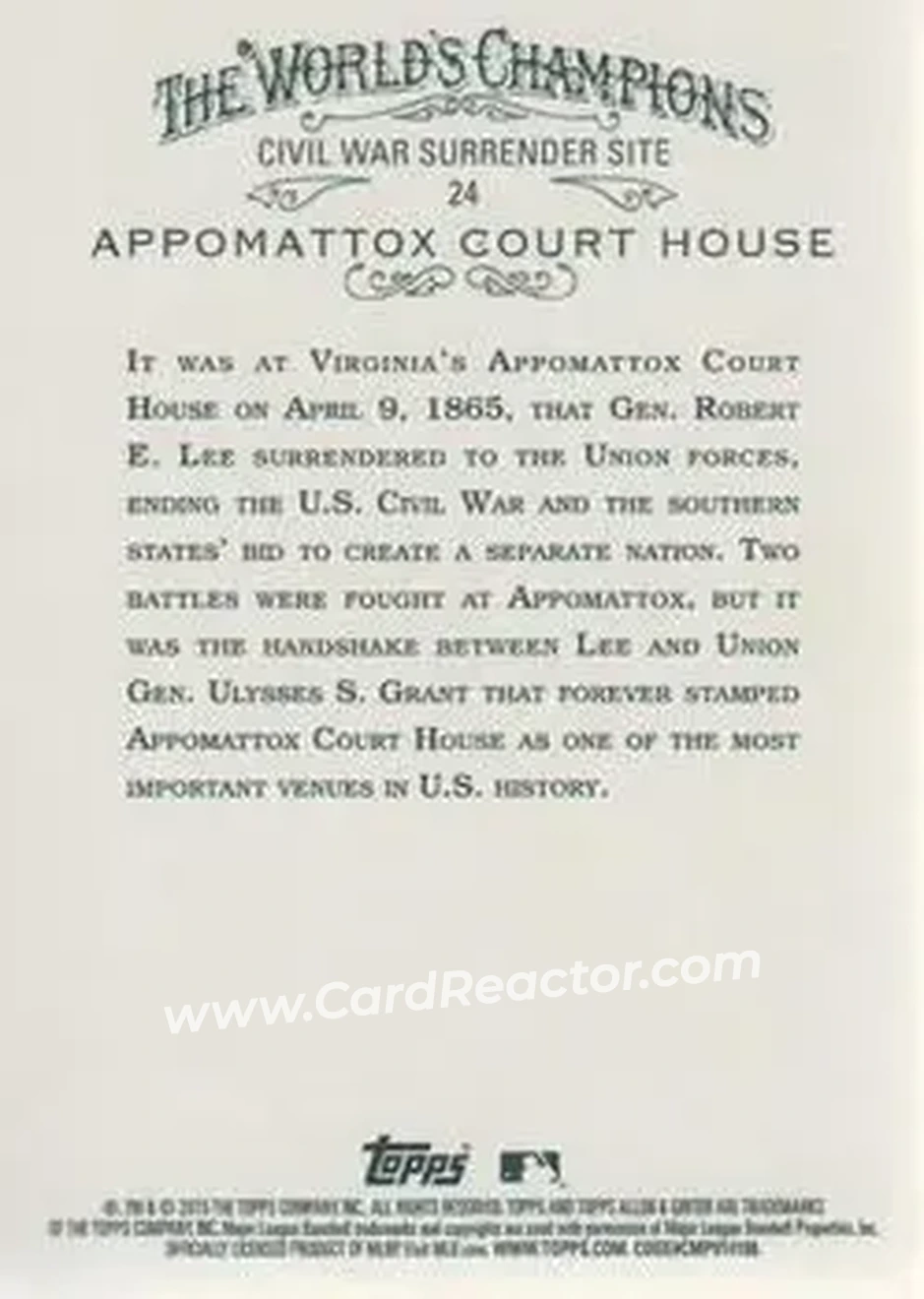 2015 Topps Allen & Ginter #24 - Appomattox Court House - Back