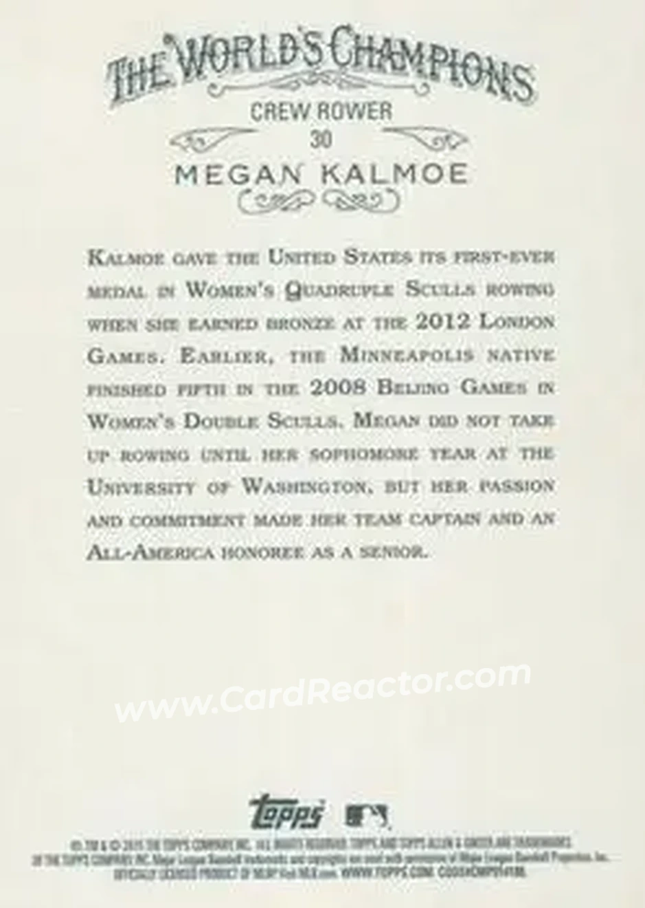 2015 Topps Allen & Ginter X #30 - Megan Kalmoe - Back
