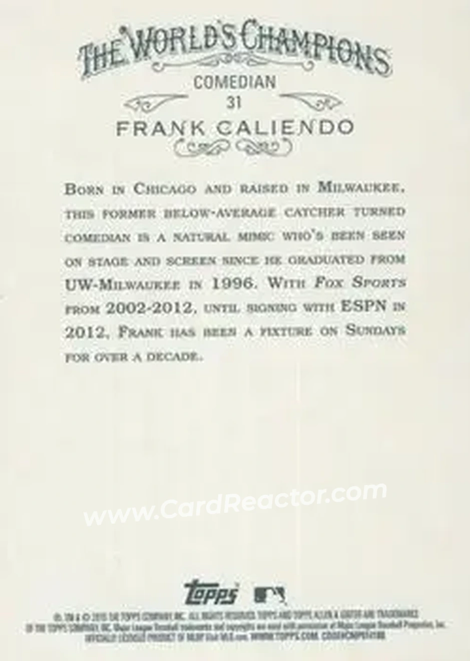 2015 Topps Allen & Ginter X #31 - Frank Caliendo - Back 2015 Topps Allen & Ginter X #31 - Frank Caliendo - Back