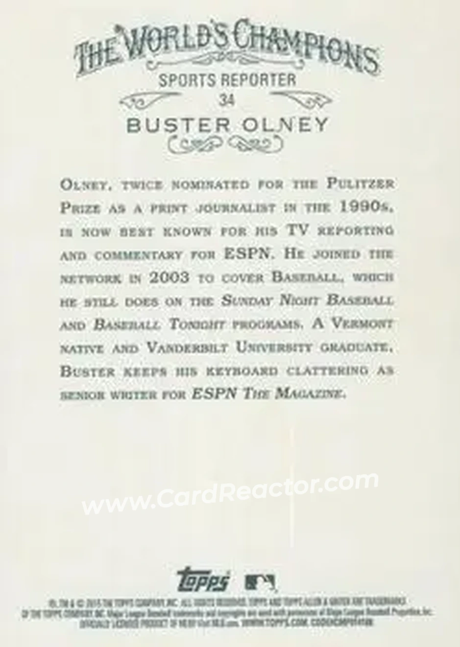 2015 Topps Allen & Ginter X #34 - Buster Olney - Back