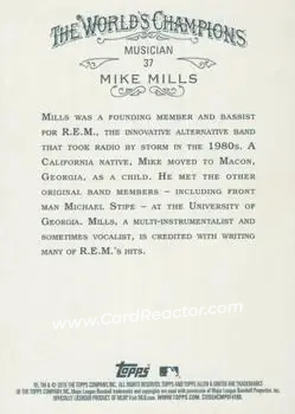 2015 Topps Allen & Ginter X #37 - Mike Mills - Back