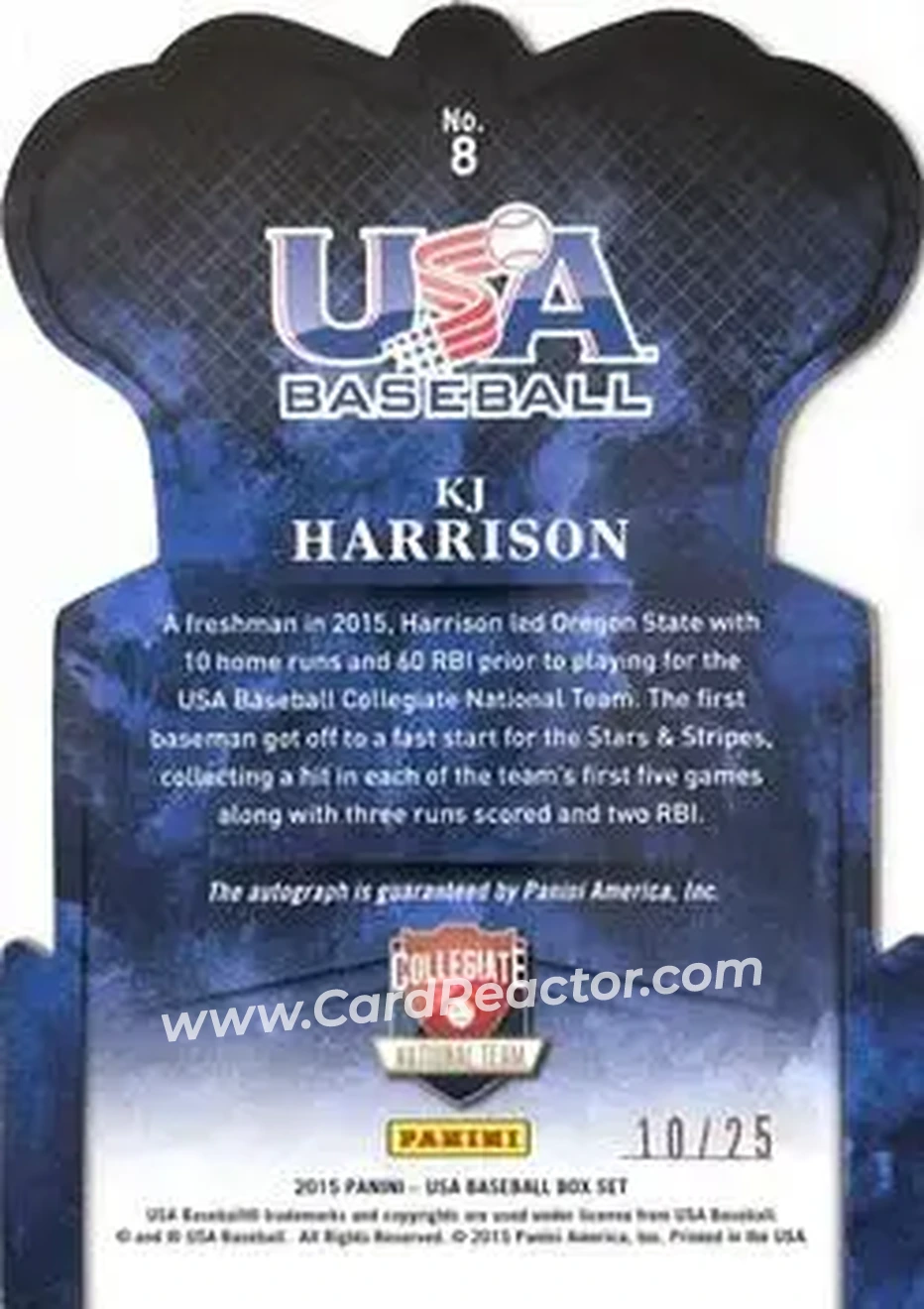 2015 Panini USA Baseball - Crown Royale Blue #8 - KJ Harrison - USA - Back