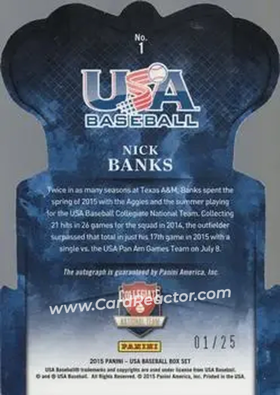 2015 Panini USA Baseball - Crown Royale Blue Signatures #1 - Nick Banks - USA - Back