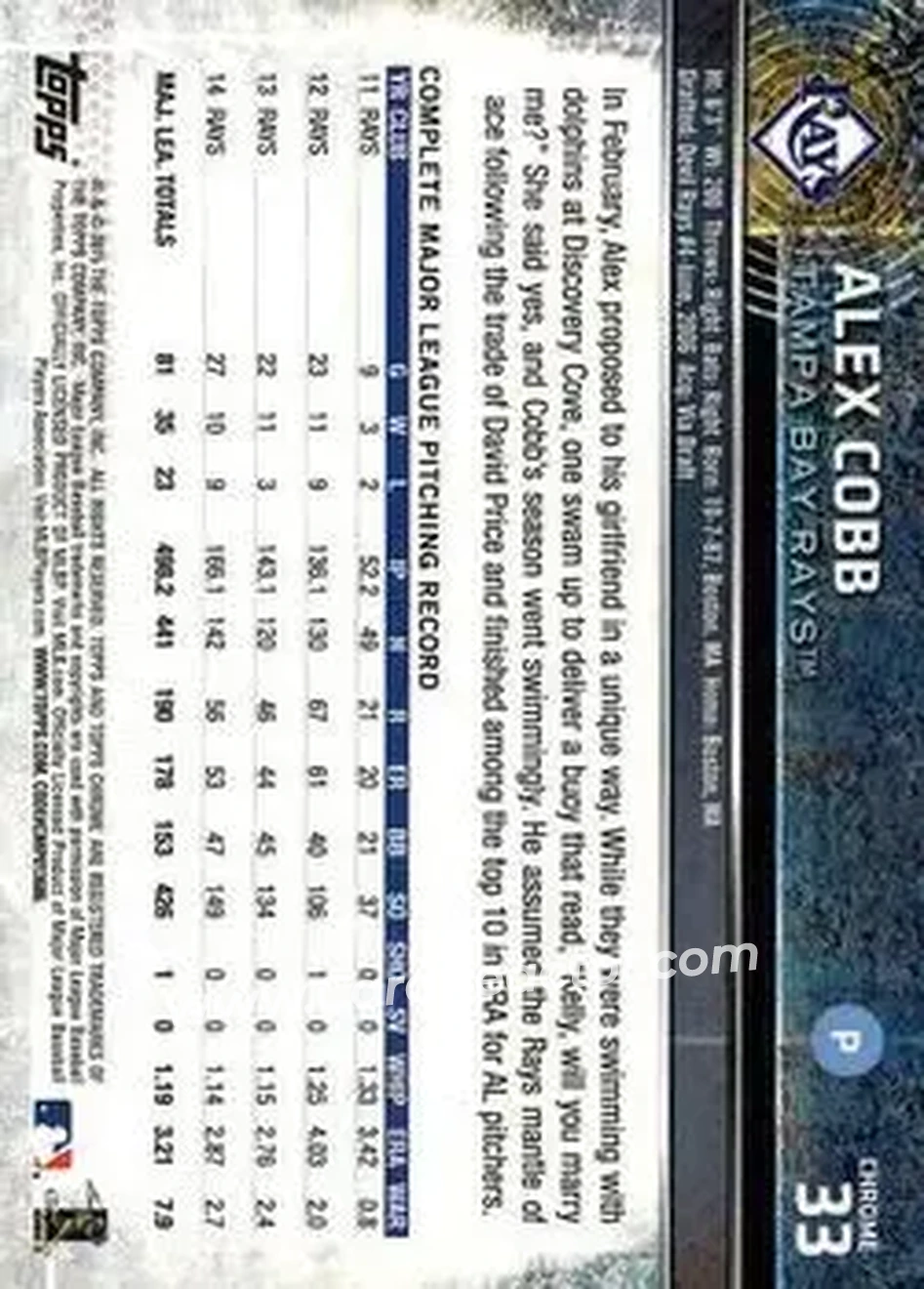 2015 Topps Chrome #33 - Alex Cobb - Tampa Bay Rays - Back 2015 Topps Chrome #33 - Alex Cobb - Tampa Bay Rays - Back