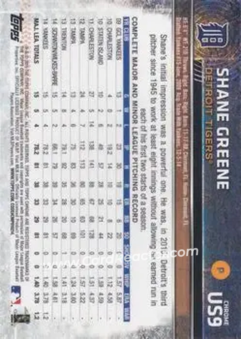 2015 Topps Chrome Update #US9 - Shane Greene - Detroit Tigers - Back