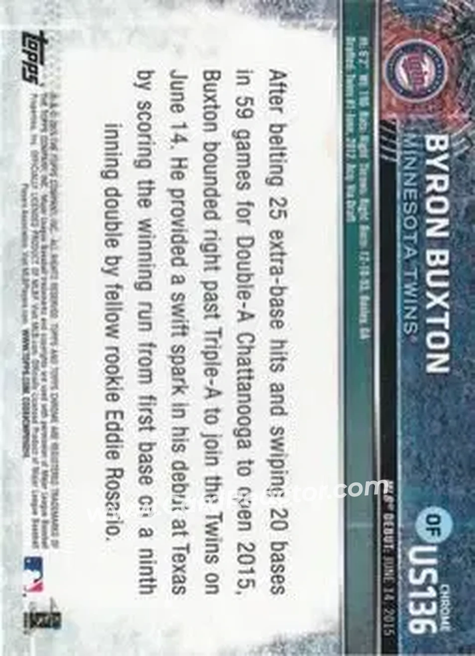 2015 Topps Chrome Update #US136 - Byron Buxton - Minnesota Twins - Back