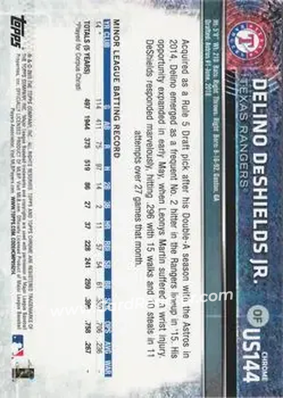 2015 Topps Chrome Update #US144 - Delino DeShields - Texas Rangers - Back 2015 Topps Chrome Update #US144 - Delino DeShields - Texas Rangers - Back