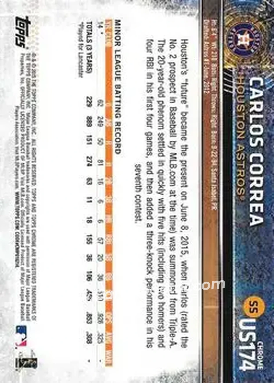 2015 Topps Chrome Update #US174 - Carlos Correa - Houston Astros - Back 2015 Topps Chrome Update #US174 - Carlos Correa - Houston Astros - Back