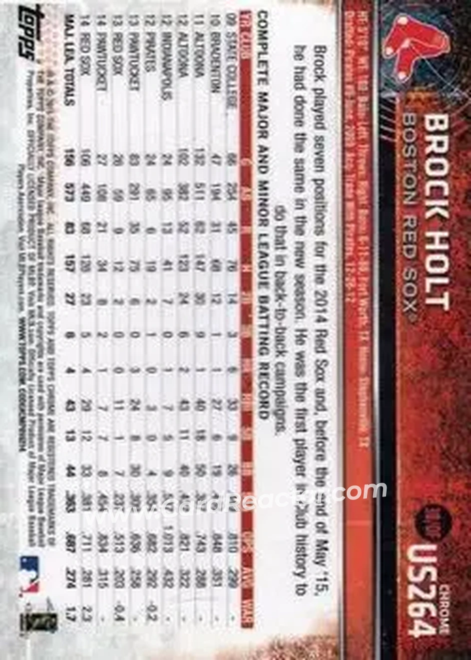2015 Topps Chrome Update #US264 - Brock Holt - Boston Red Sox - Back