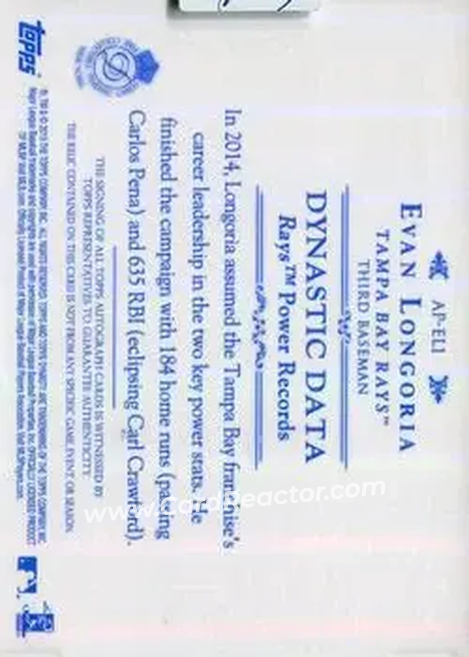 2015 Topps Dynasty #AP-EL1 - Evan Longoria - Tampa Bay Rays - Back 2015 Topps Dynasty #AP-EL1 - Evan Longoria - Tampa Bay Rays - Back