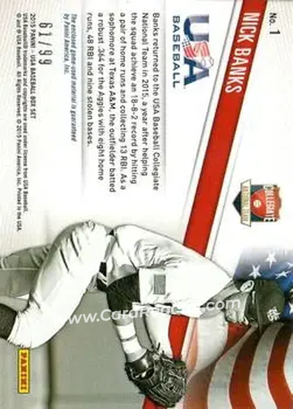 2015 Panini USA Baseball - Collegiate National Team Jerseys #1 - Nick Banks - USA - Back