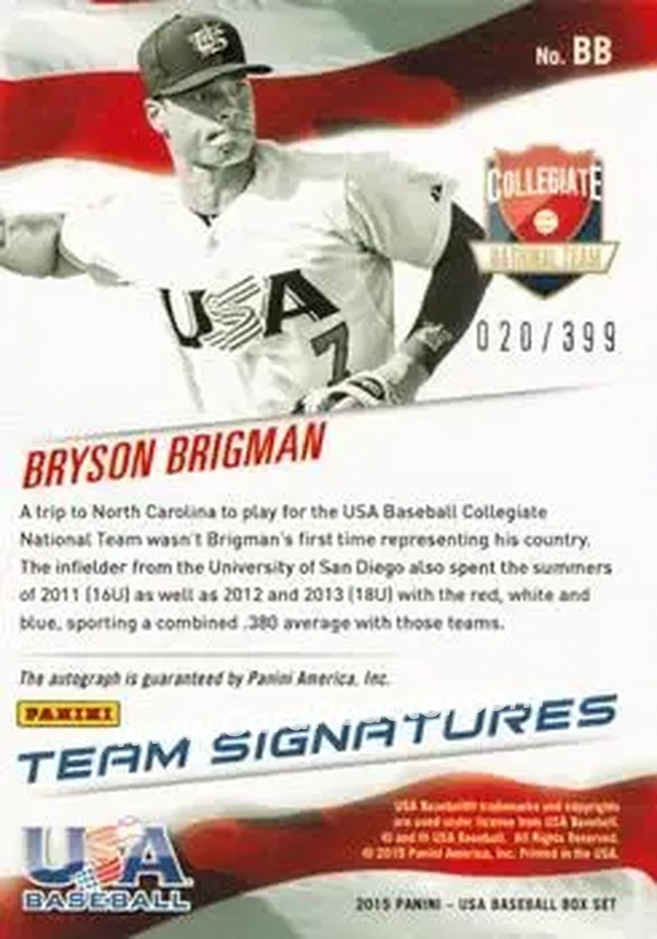 2015 Panini USA Baseball - Collegiate National Team Signatures #BB - Bryson Brigman - USA - Back