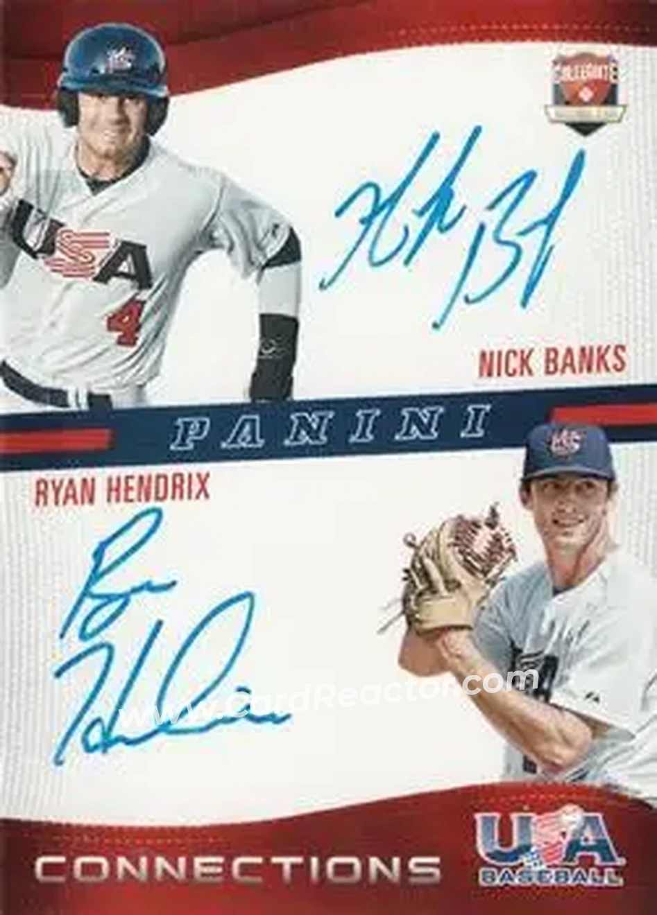 2015 Panini USA Baseball - Connections Signatures #1 - Nick Banks - Ryan Hendrix AU, SN10 - USA - USA - Front