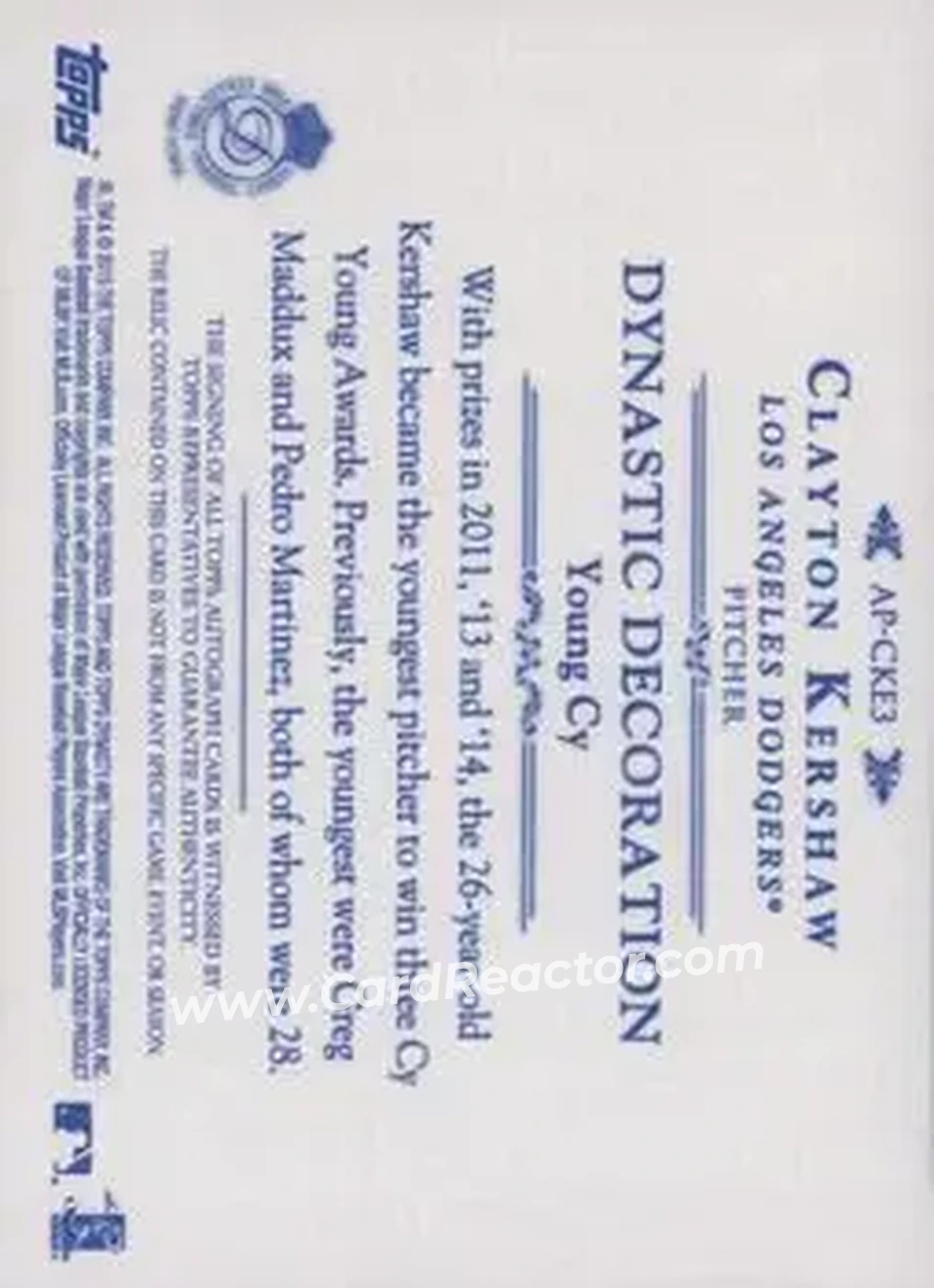 2015 Topps Dynasty #AP-CKE3 - Clayton Kershaw - Los Angeles Dodgers - Back