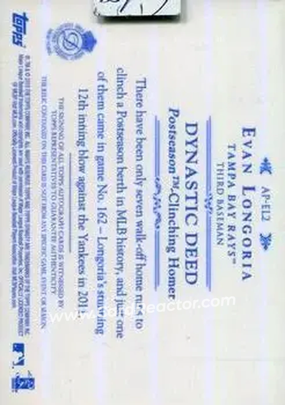 2015 Topps Dynasty #AP-EL2 - Evan Longoria - Tampa Bay Rays - Back